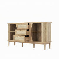 KOMODA od iverala 140,5x40x76 cm prirodna s kliznim vratima, podesivim policama i ratan ladicama - prirodne boje, drvni materijal (140.5/40/76cm) - Modfu