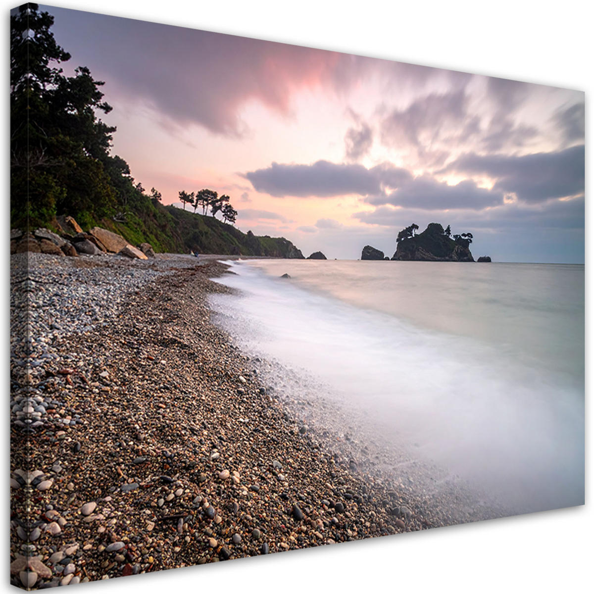 LEINWANDBILD Landschaft steiniger Strand Meer 100x70cm - Grau, Textil (100/70cm) - Feeby