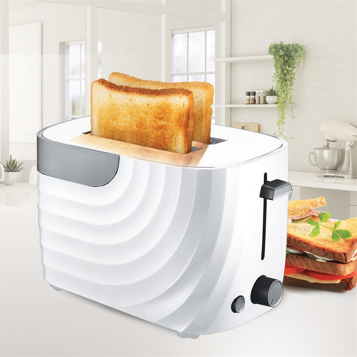 TOASTER Weiß 22/12.5/15.5 cm MR706WHITE - Weiß, Kunststoff (12.5/15.5/22cm) - Maestro 
