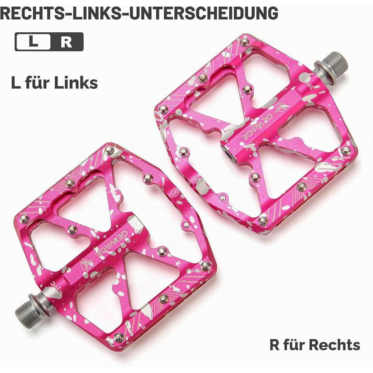 FAHRRADPEDALE Pink mit Reflektoren und 3 Lagern - Pink, Metall (11.8/1.5/10.1cm)