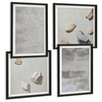 BILDER SET 4er Set - 50x50 cm & 40x60 cm Schwarzer Rahmen - Moderne minimalistische Texturen - Schwarz, Kunststoff (50/50cm) - TULUP
