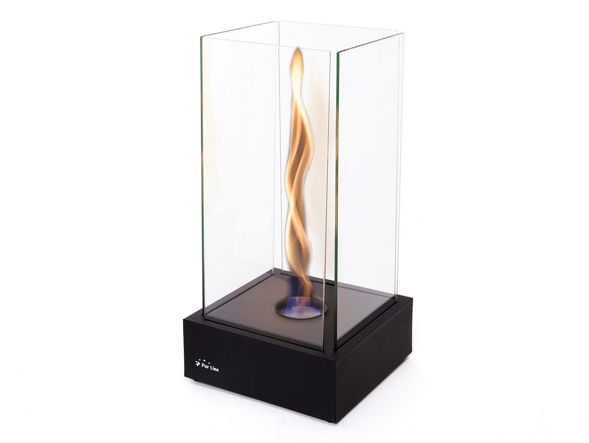BIOETHANOL-KAMIN Schwarz Tischmodell inklusive 0.28 L Brennblock - Schwarz, Glas (28/56/28cm) - Purline