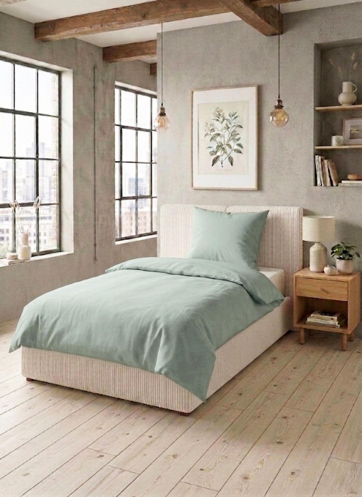 BETTWÄSCHE-GARNITUR Tencel UNI salbei, 135x200 cm + 80x80 cm - Salbeigrün, Textil (135/200cm) - biberna
