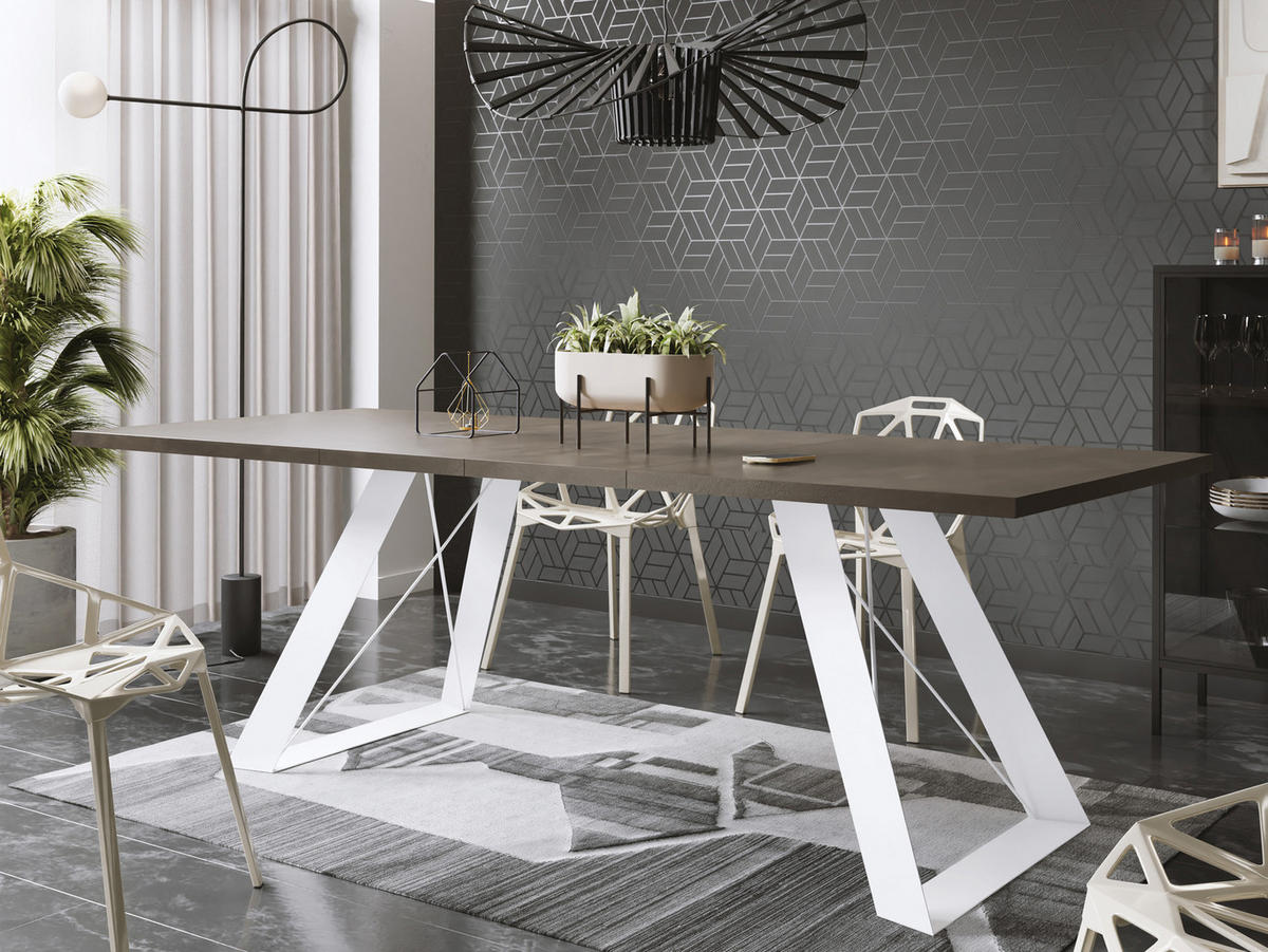 ESSTISCH Colter Weiß rechteckig ausziehbar, Dunkelgrauer Chicago Beton 140-240/80/76 cm - Dunkelgrau/Weiß, Holzwerkstoff/Metall (140/80/76cm) - WFL GROUP