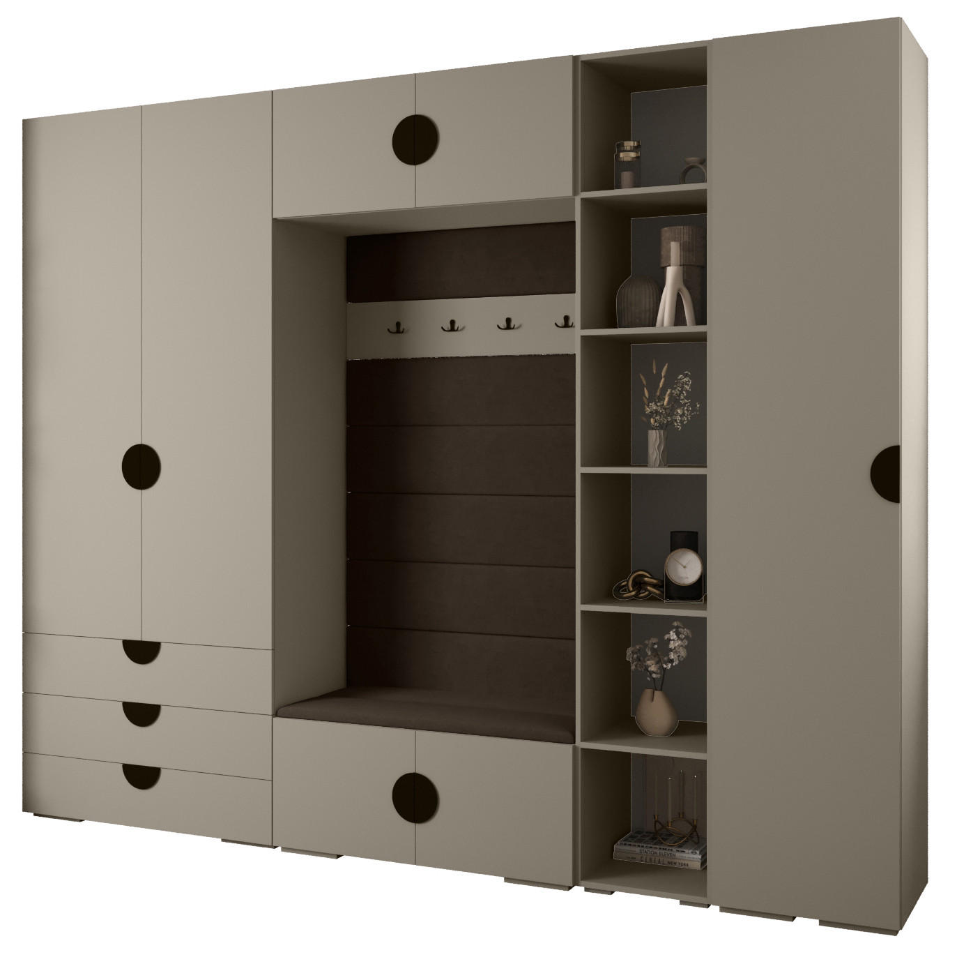 Abiks Möbel Garderoben-Set Kaschmir, Braun, Schwarz 290x236.7x47 cm