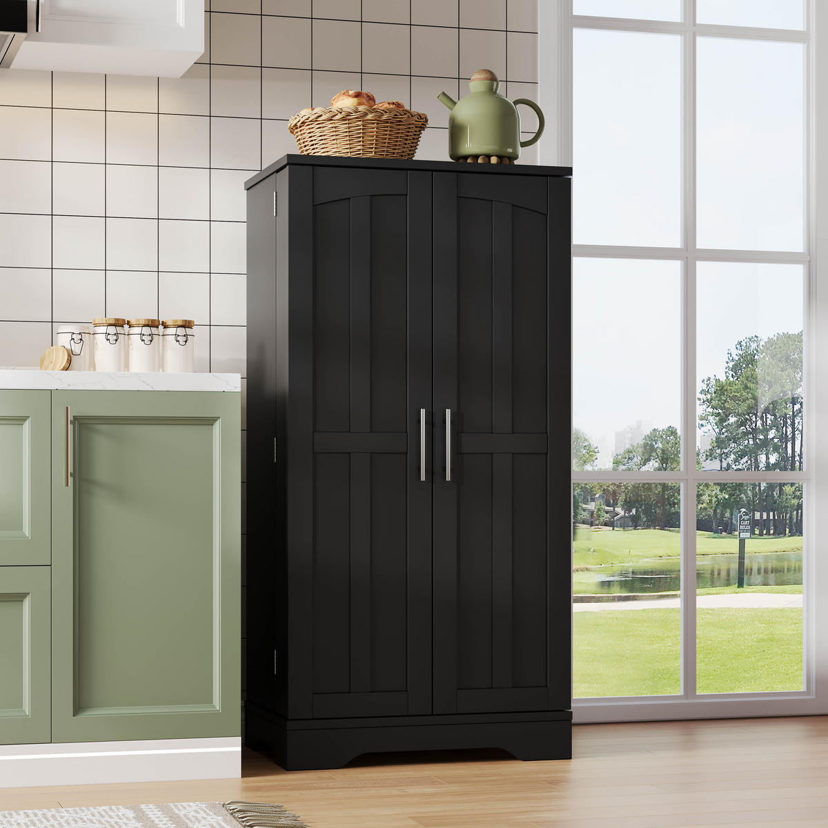 SIDEBOARD 60x40x120 cm, freistehend, Tür, Schutzleiste, Schwarz - Schwarz, Holz (60/120/40cm)