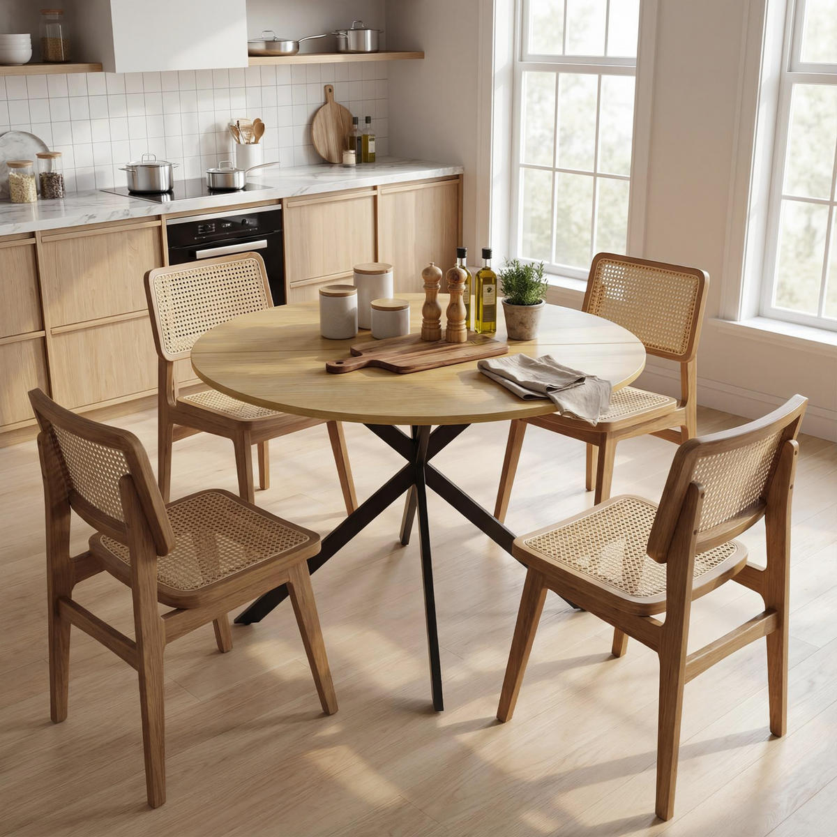 ESSTISCH Spanplatte Stahl Eiche - Eichefarben, Metall (100/100/75cm) - HOMCOM