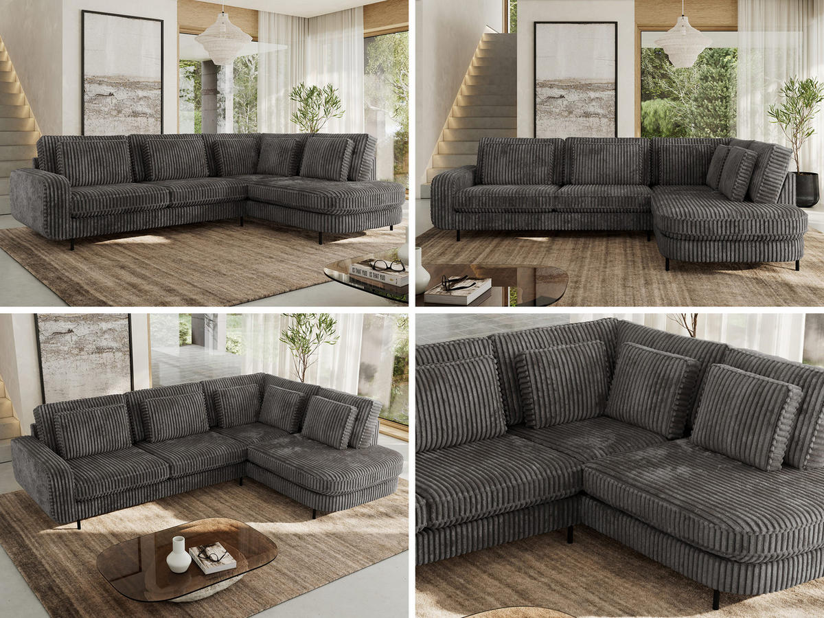 ROHOVÁ SEDAČKA CALENO L - Šedá Manšestr - Levá Strana - šedá/černá, kov/textil (317/225cm) - MKS
