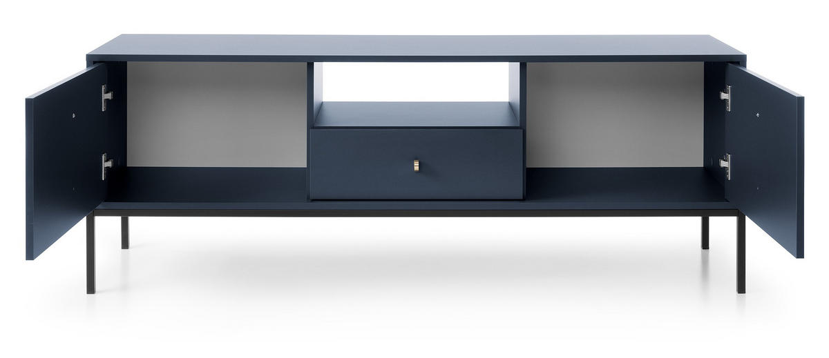 TV Schrank 154 cm Monti, 2 Türen, Schublade, Marineblau + Schwarz - Schwarz/Dunkelblau, Holz/Metall (154/56/39cm) - Emporius