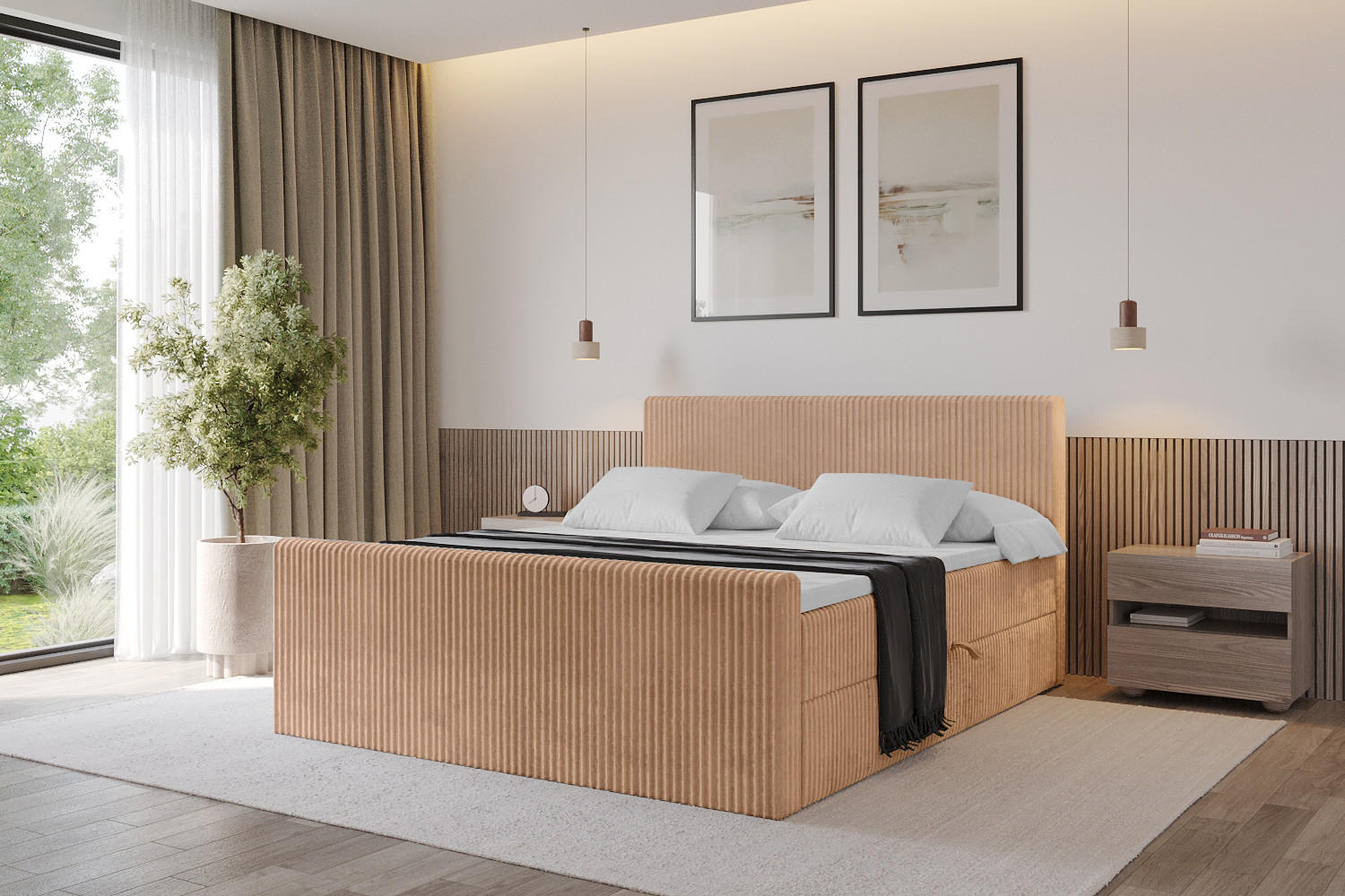 BOXBETT mit Matratze H4 und Lattenrost - TOLO-Z - 200x200 Cord - Rotbraun - Rotbraun, Holzwerkstoff (200/200cm) - ALTDECOR