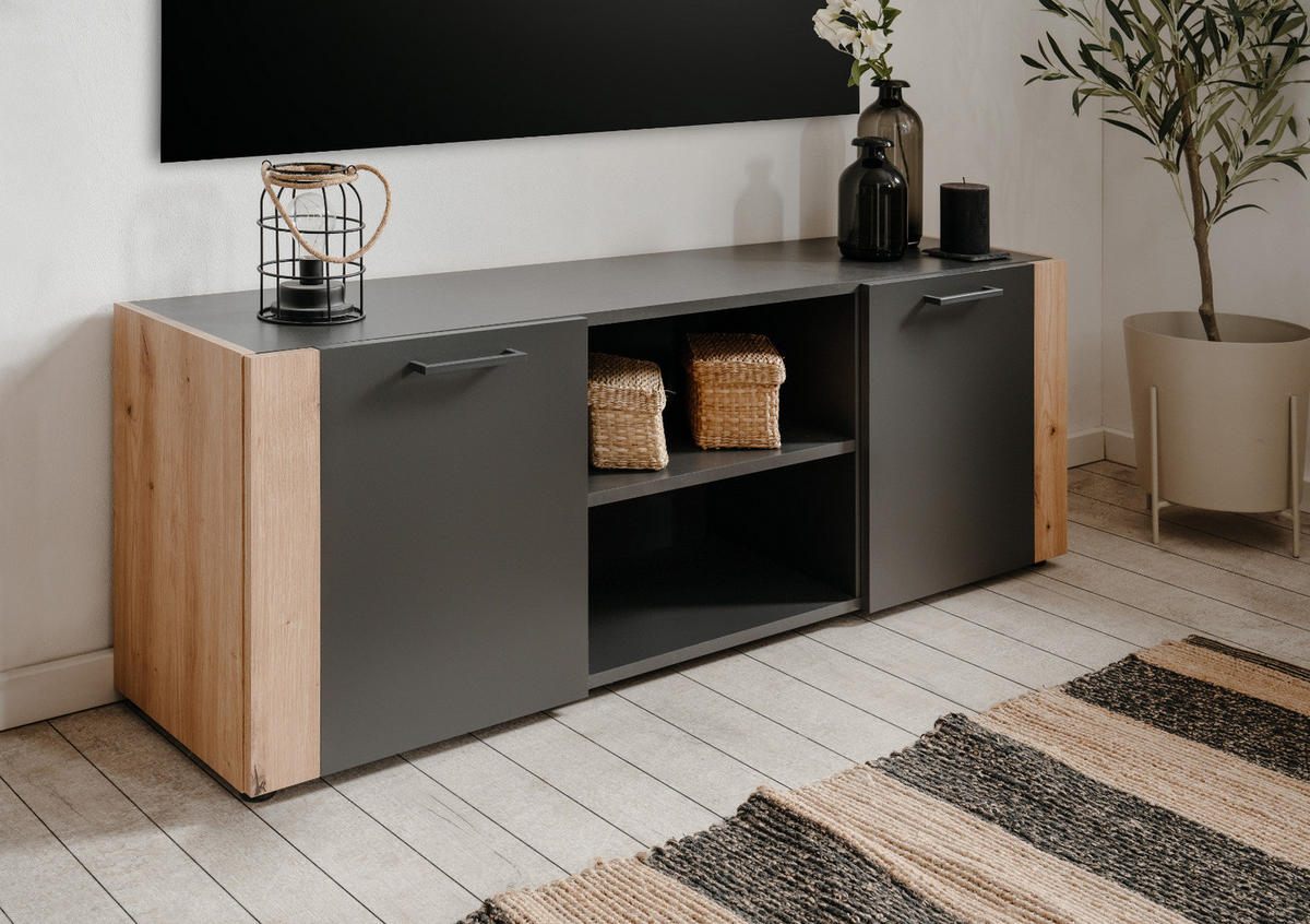 TV-LOWBOARD dunkelgrau, Artisan Eiche 138 cm, TV Unterteil in modernem Design - Anthrazit/Schwarz, Holzwerkstoff/Kunststoff (138/47.5/34.5cm) - Furn.Design