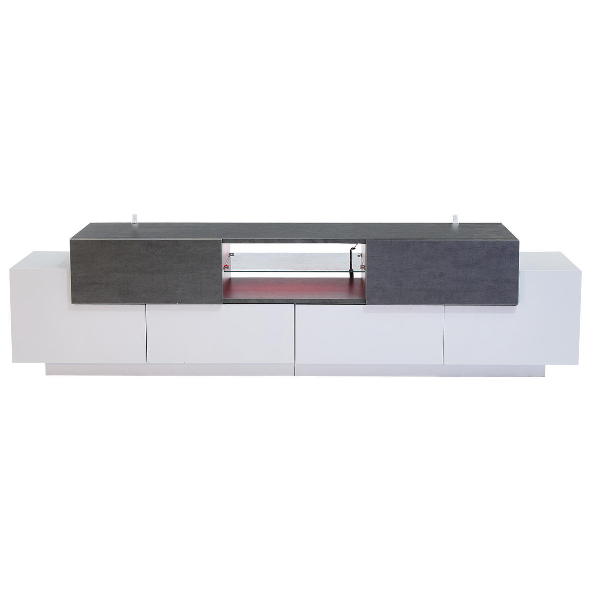 TV-SCHRANK 180/40/45 cm Weiß Grau mit Glasablage und RGB-Beleuchtung - Weiß, Holzwerkstoff (180/45/40cm) - OKWISH