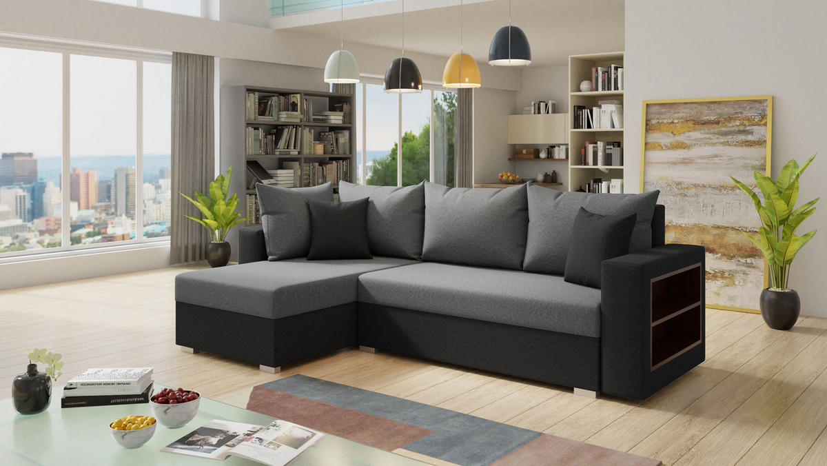 ECKSOFA Lord, Seite: Links - Schwarz/Grau, Holz/Textil (238/141cm) - Sofnet