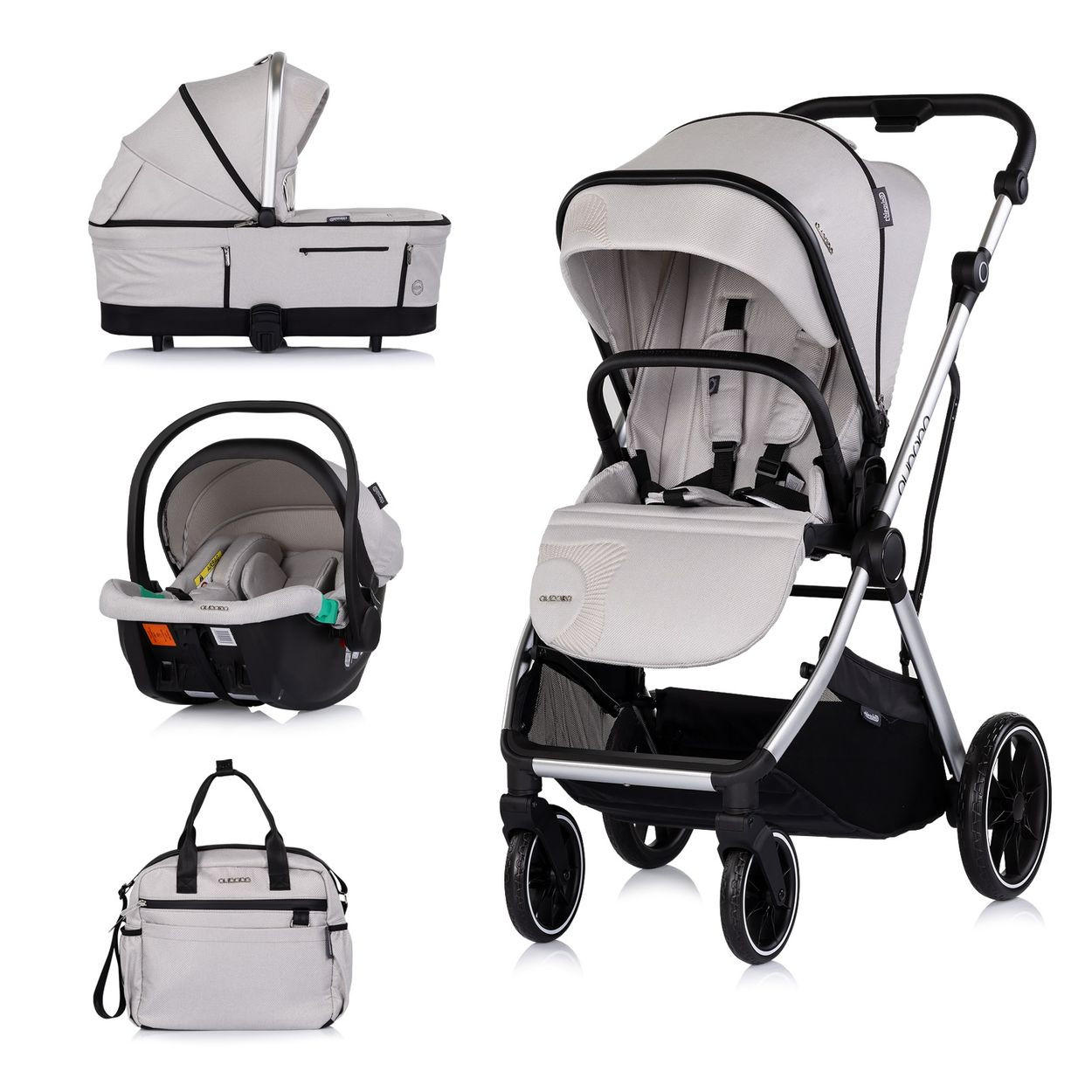 KOMBIKINDERWAGEN Aurora 3 in 1 hellgrau Babyschale Babywanne Sportsitz Tasche - Grau, Metall (84/57/112cm) - Chipolino