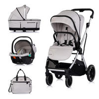 KOMBIKINDERWAGEN Aurora 3 in 1 hellgrau Babyschale Babywanne Sportsitz Tasche - Grau, Metall (84/57/112cm) - Chipolino