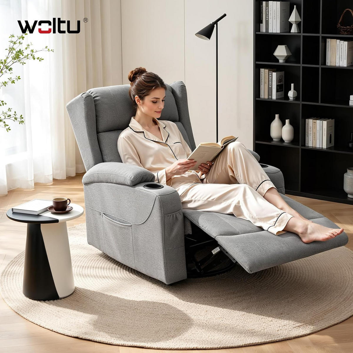 RELAXSESSEL mit Liegefunktion, drehbar, Leinenoptik, Grau - Grau, Kunststoff/Textil (87/103.5/94.5cm) - Woltu