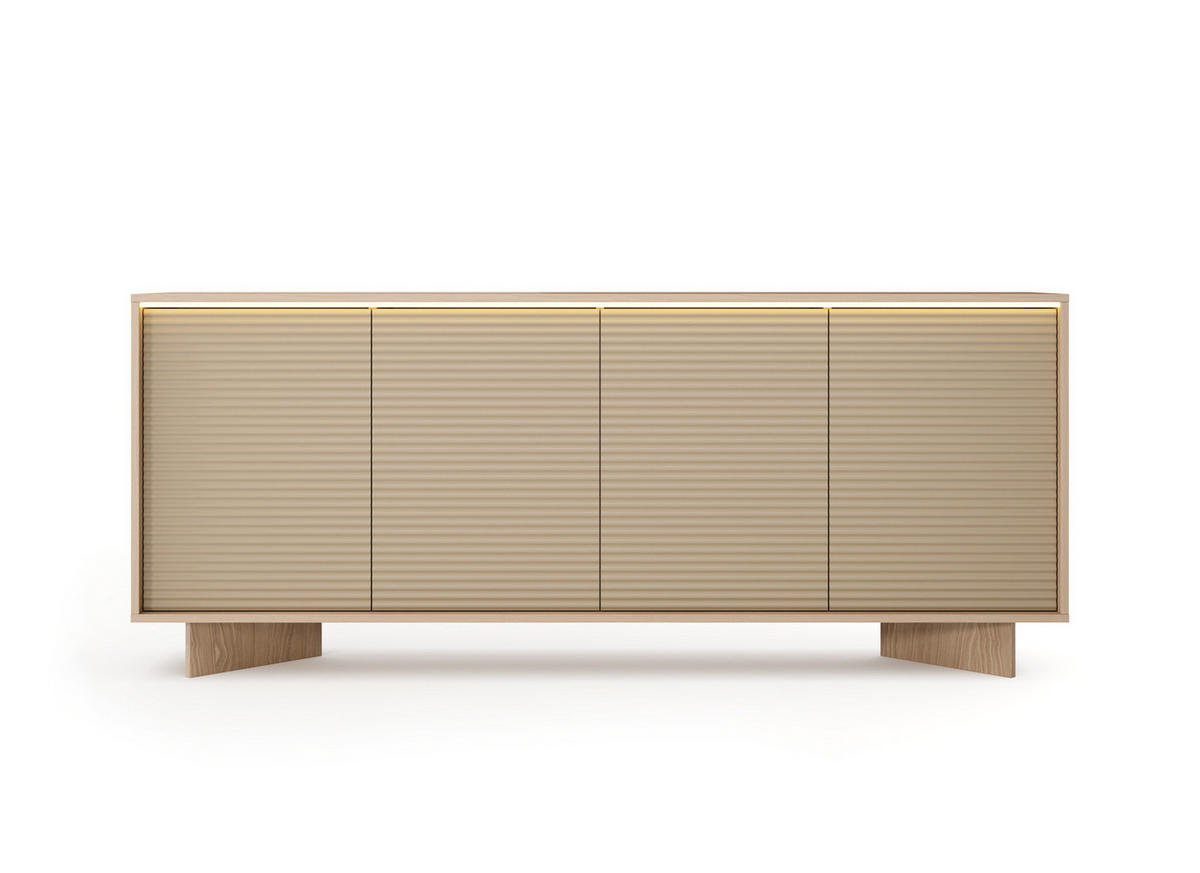 SIDEBOARD TORSANO (Bolivar Natur/Cappuccino, 4 Türen, LED-Beleuchtung, Push-to-Open) - Eichefarben/Beige, Holz/Holzwerkstoff (204/84/40cm) - Ravio
