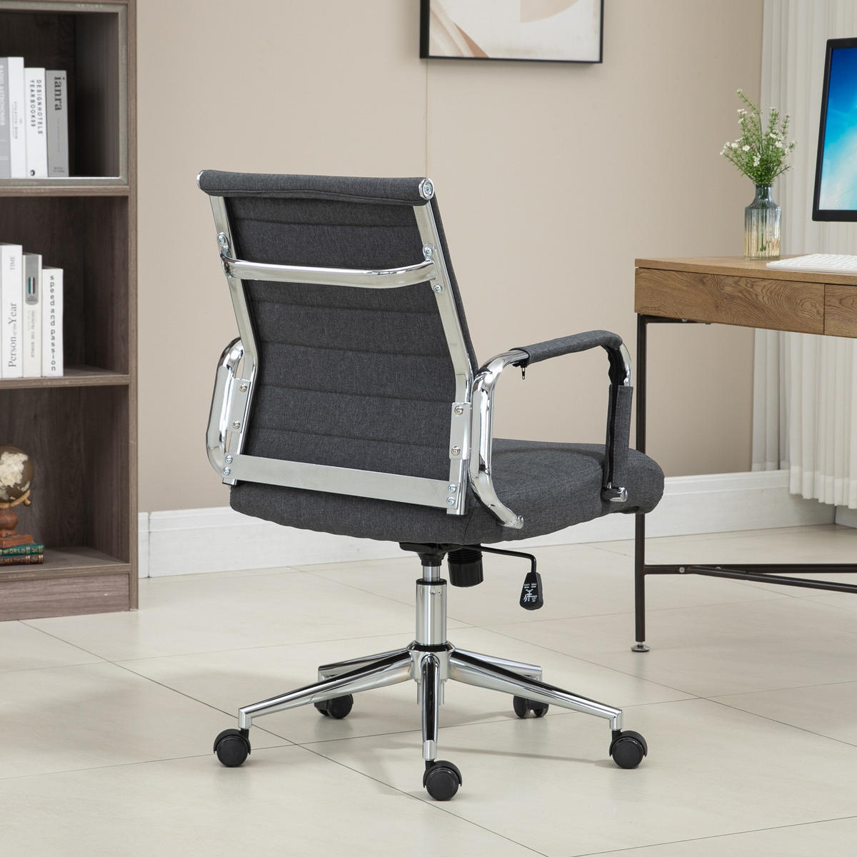 SCHREIBTISCHSTUHL OFFICE COMFORT LB Stoffbezug Dunkelgrau - Dunkelgrau/Silberfarben, Textil/Metall (56/103/64cm) - SVITA
