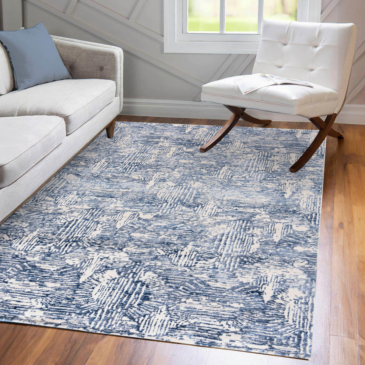 TEPPICH Blau Modern Geometrisch - Rechteckig Abstrakt - 200 x 300 cm - Blau/Creme, Textil (200/300cm) - Mazovia