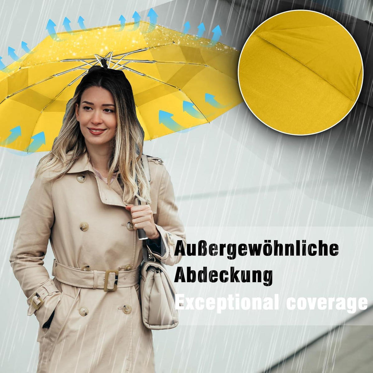 REGENSCHIRM Automatik Sturmfest 102 cm Spannweite Gelb - Gelb, Textil (6/6cm)
