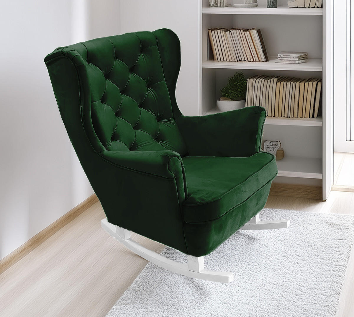 SCHAUKELSESSEL mit gepolstertem Sitz und Armlehnen, 102x81x95 cm, Grün_29848 - Weiß/Grün, Holz/Textil (81/102/95cm) - DomoHome