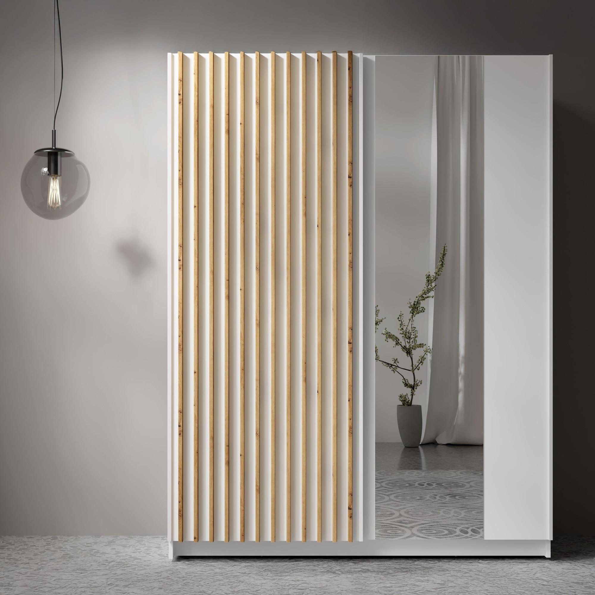 SCHIEBETÜRENSCHRANK CASTARI Weiß / Artisan Eiche - Weiß/Eiche Artisan, Holzwerkstoff (150.6/198.5/62cm) - KONSIMO®