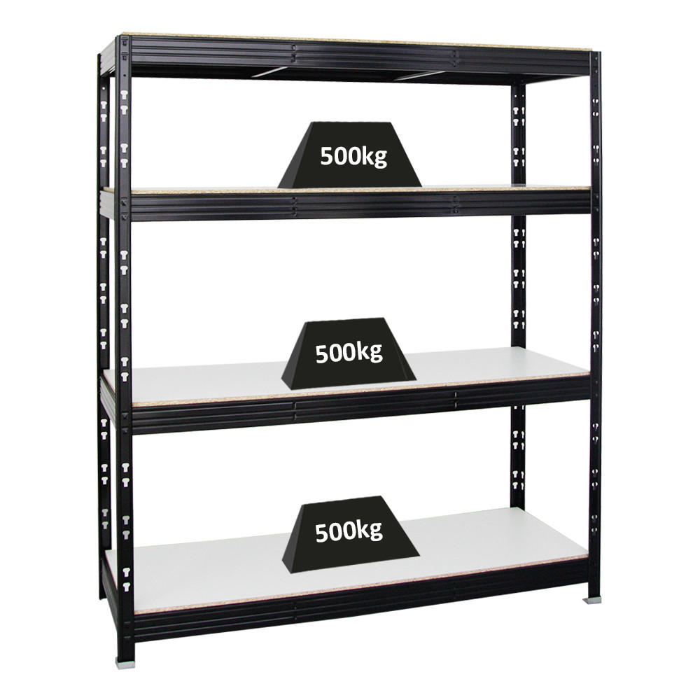 SCHWERLASTREGAL Rhino 180x160x60 cm 4 Melamin-Ebenen 16mm Fachlast 500 kg Schwarz - Schwarz/Weiß, Metall (160/180/60cm) - PROREGAL
