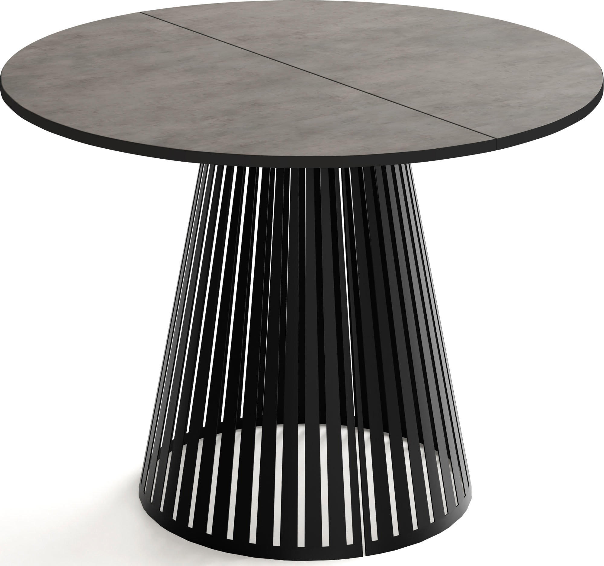 ESSTISCH Naro rund ausziehbar mit Schwarzem Lamellen-Metallgestell, Beton-Optik Dunkelgrau 100-180/100/76 cm - Dunkelgrau/Schwarz, Holzwerkstoff/Metall (100/176/76cm) - WFL GROUP