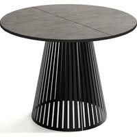 ESSTISCH Naro rund ausziehbar mit Schwarzem Lamellen-Metallgestell, Beton-Optik Dunkelgrau 120-200/120/76 cm - Dunkelgrau/Schwarz, Holzwerkstoff/Metall (120/196/76cm) - WFL GROUP