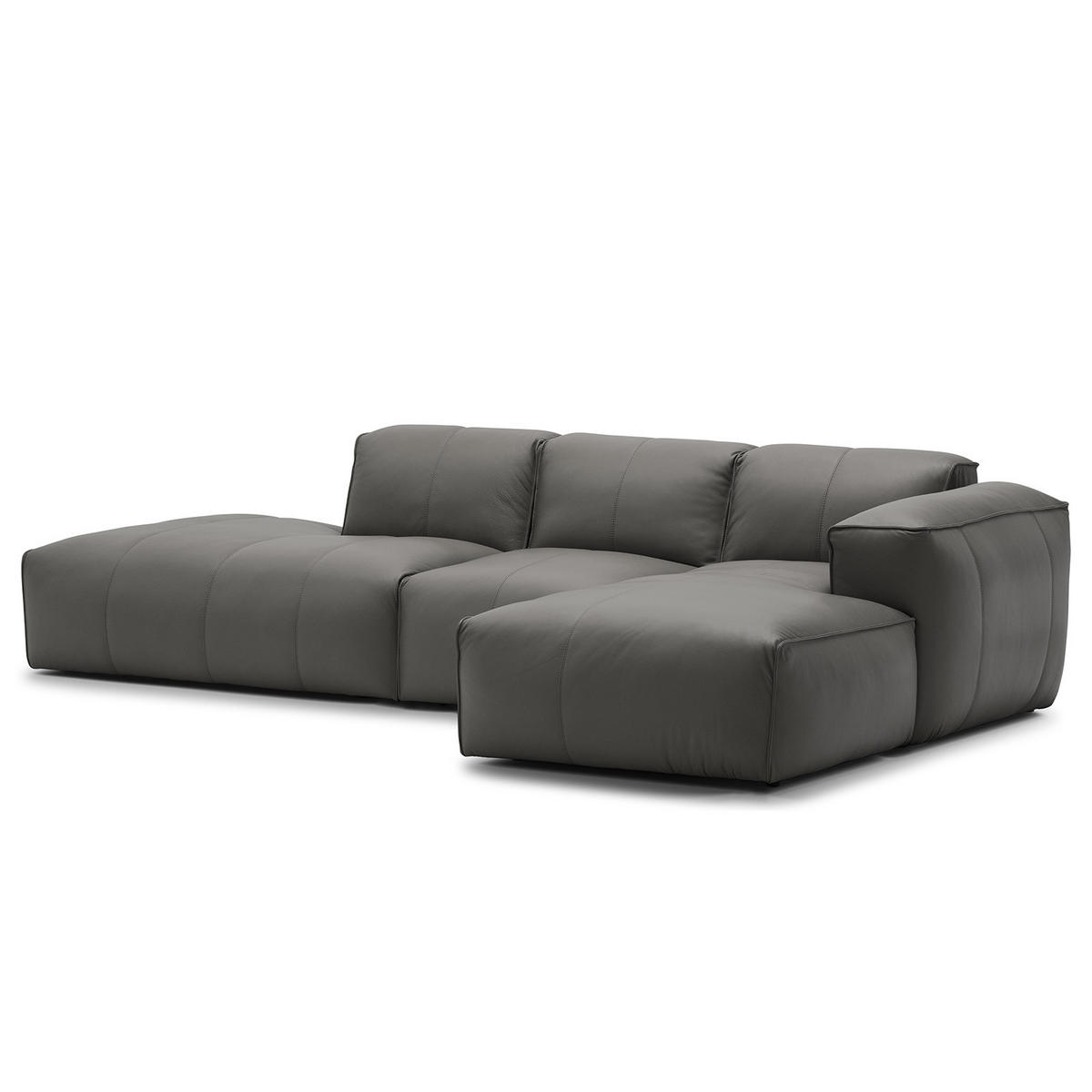 ECKSOFA mit Chaiselongue - Schwarz/Grau, Leder/Kunststoff (290/173cm) - home24