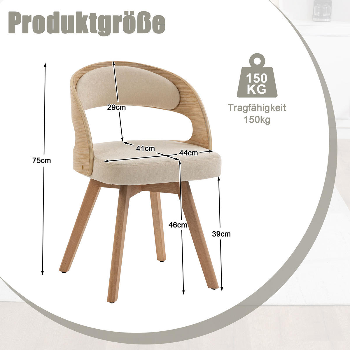 ESSZIMMERSTUHL 2er-Set drehbar 44 x 41 x 75 cm Beige Leinen - Beige, Holz (44/72/41cm) - Meubliv