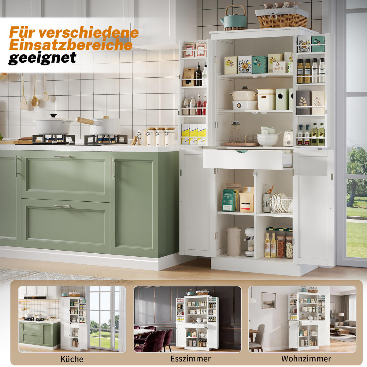 BUFFET 75/40/182 cm aus MDF mit versteckter Schublade und Türablagen Weiß - Weiß, Holzwerkstoff (75/180/40cm) - Modenvie