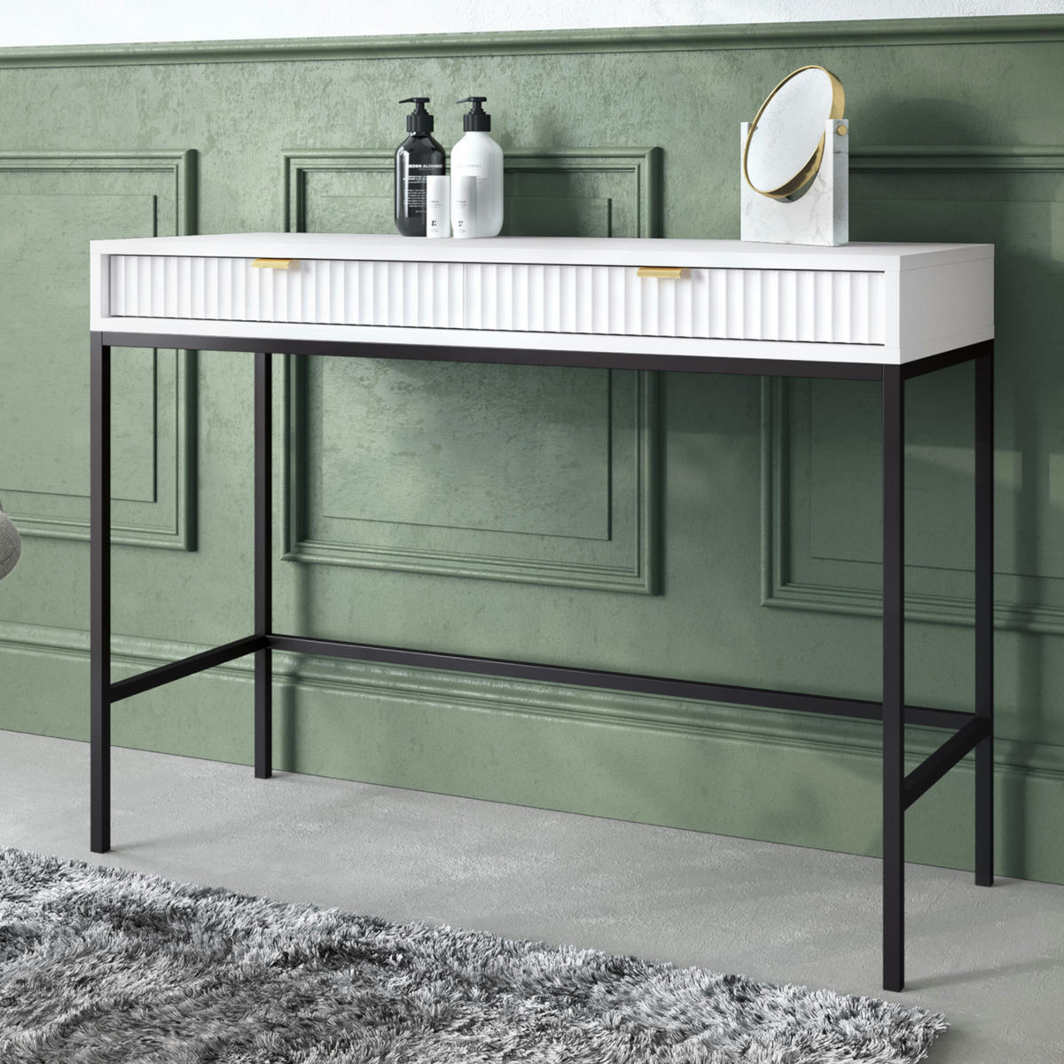 SCHMINKTISCH NANAIMO TOA1-2S Profilierte Fronten, Weiß - Weiß, Holzwerkstoff/Kunststoff (104/77/50cm) - Komodee