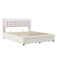 POLSTERBETT 140x190 cm, Beige, LED-Beleuchtung, Samt - Beige, Textil/Metall (140/190cm)