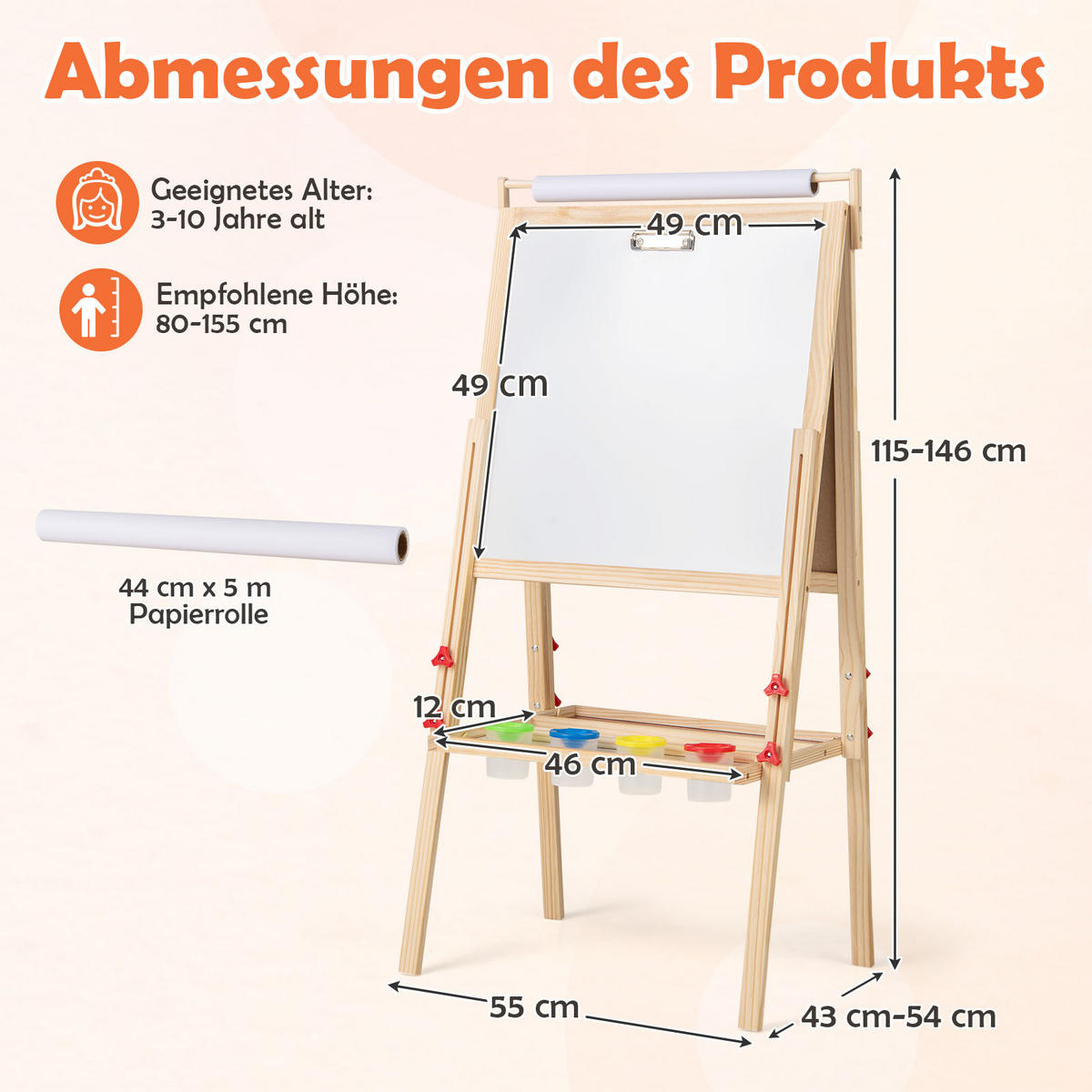 KINDERSTAFFELEI Natur - Naturfarben, Holzwerkstoff (55/115/43cm) - COSTWAY