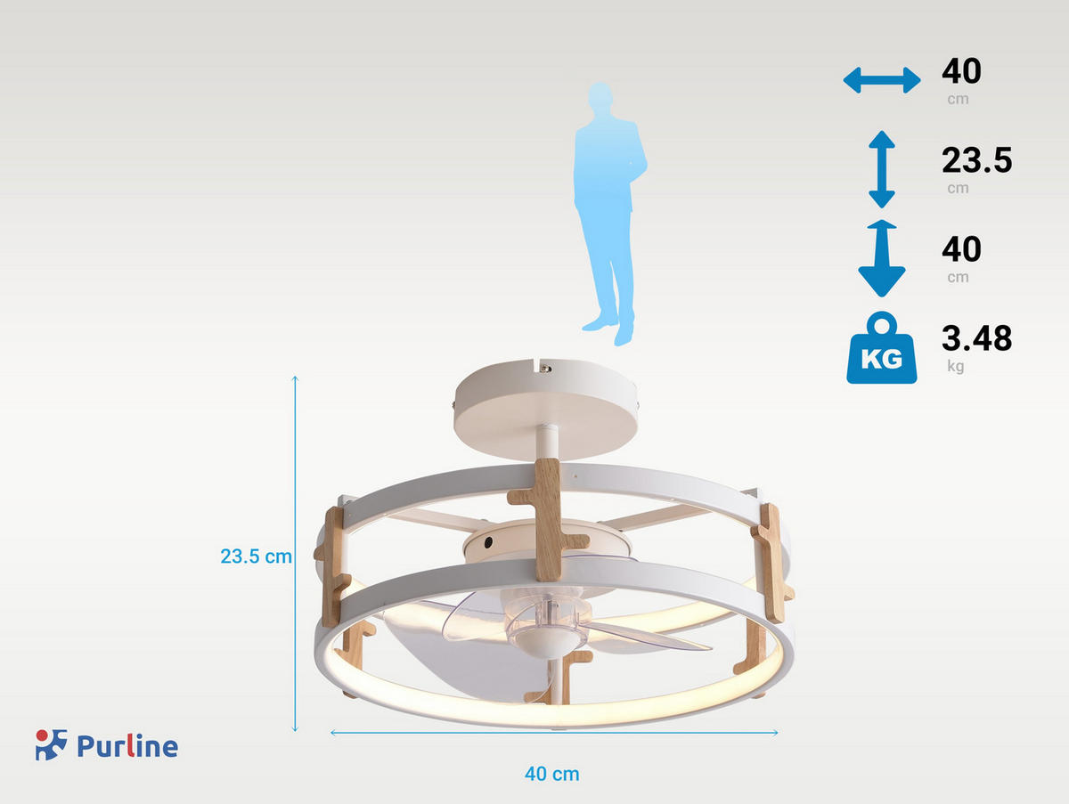 LED-DECKENLAMPE Weiß mit integriertem Ventilator 55 W - Weiß, Kunststoff (40/40/24cm) - Purline