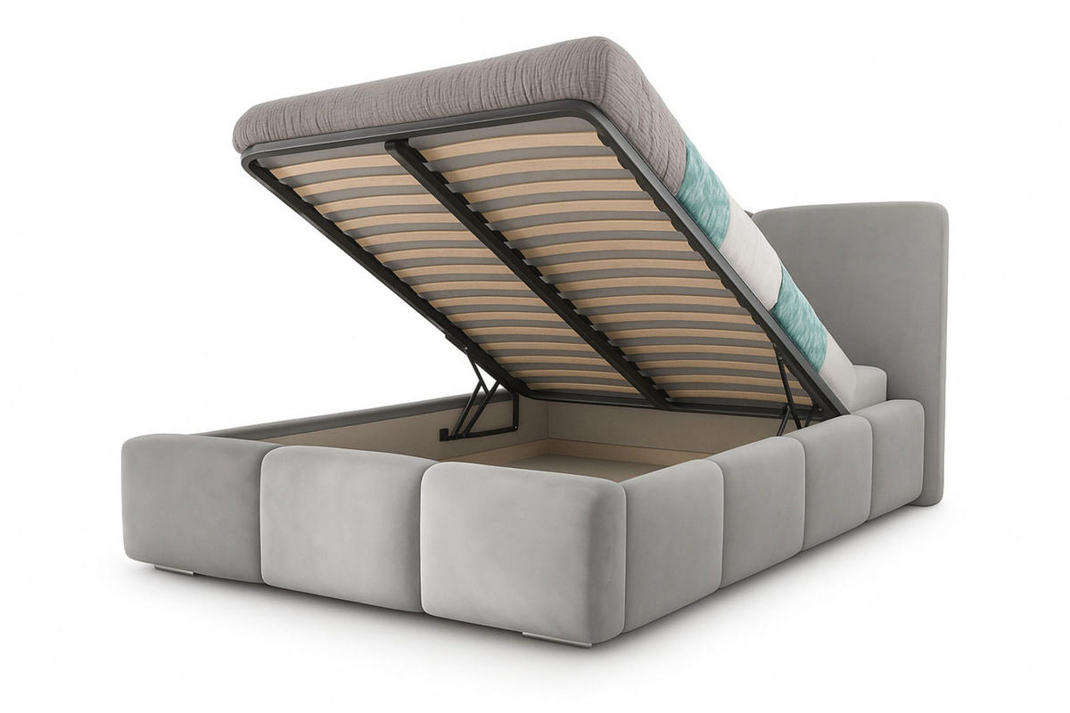 POLSTERBETT ROYAL, 140 x 200 cm mit Bettkasten und Lattenrost aus Metall, Velourstoff, Frabe: Beige - Beige, Holz/Kunststoff (140/200cm) - Agmat-Furniture