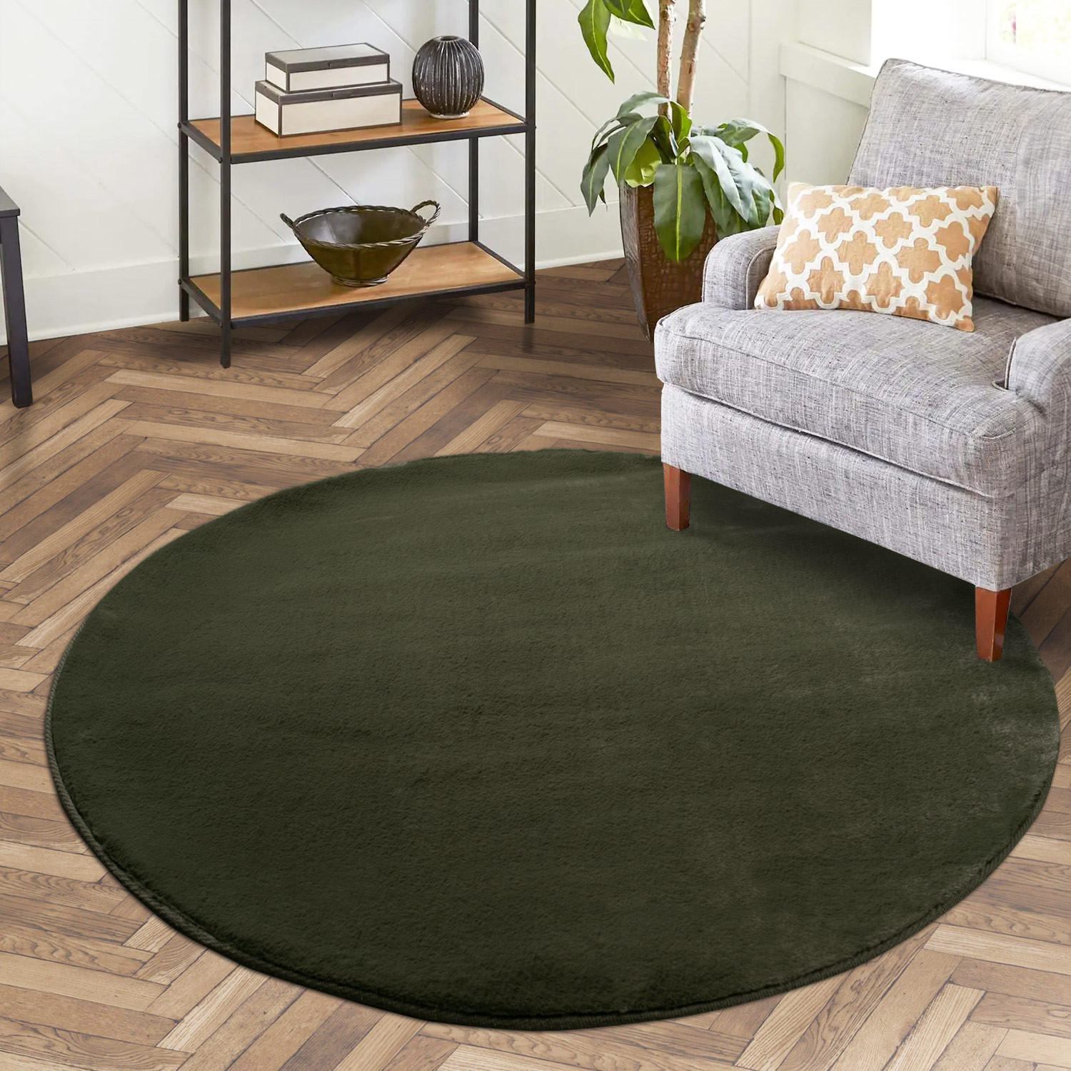 HOCHFLOR-TEPPICH Topia 400 Dunkelgrün 160 cm Rund - Grün, Textil (160/160cm) - carpet city