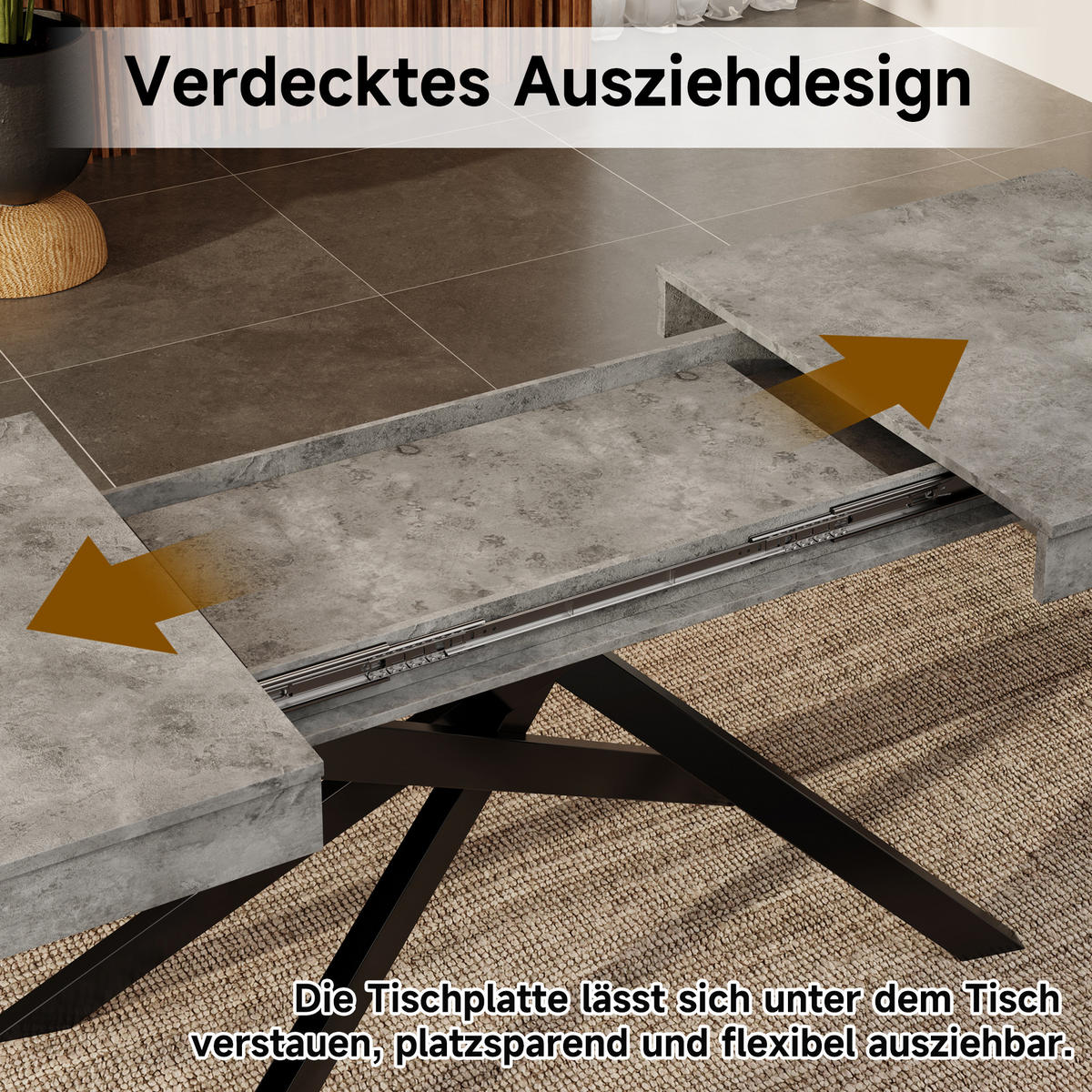 ESSTISCH 140/180/80 cm in Grau, ausziehbar mit gekreuztem Metallgestell - Grau, Holzwerkstoff (180/80/76cm) - Flora Grace