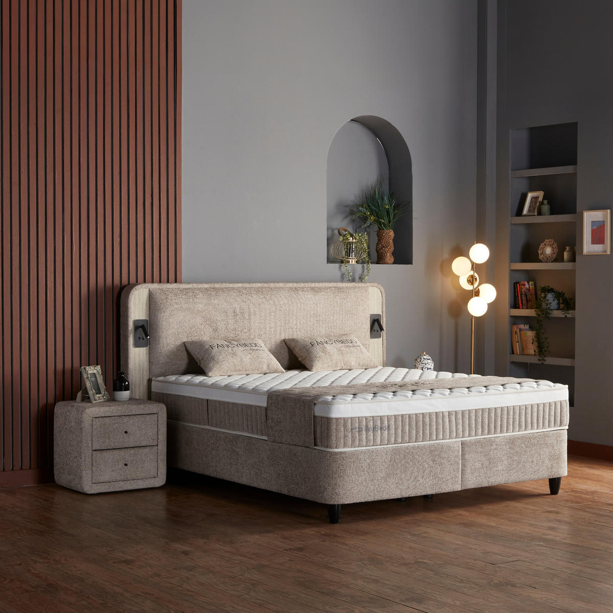 BOXBETT Fancybett Bett mit Matratze 160x200 - Hellbraun, Holz (160/200cm)