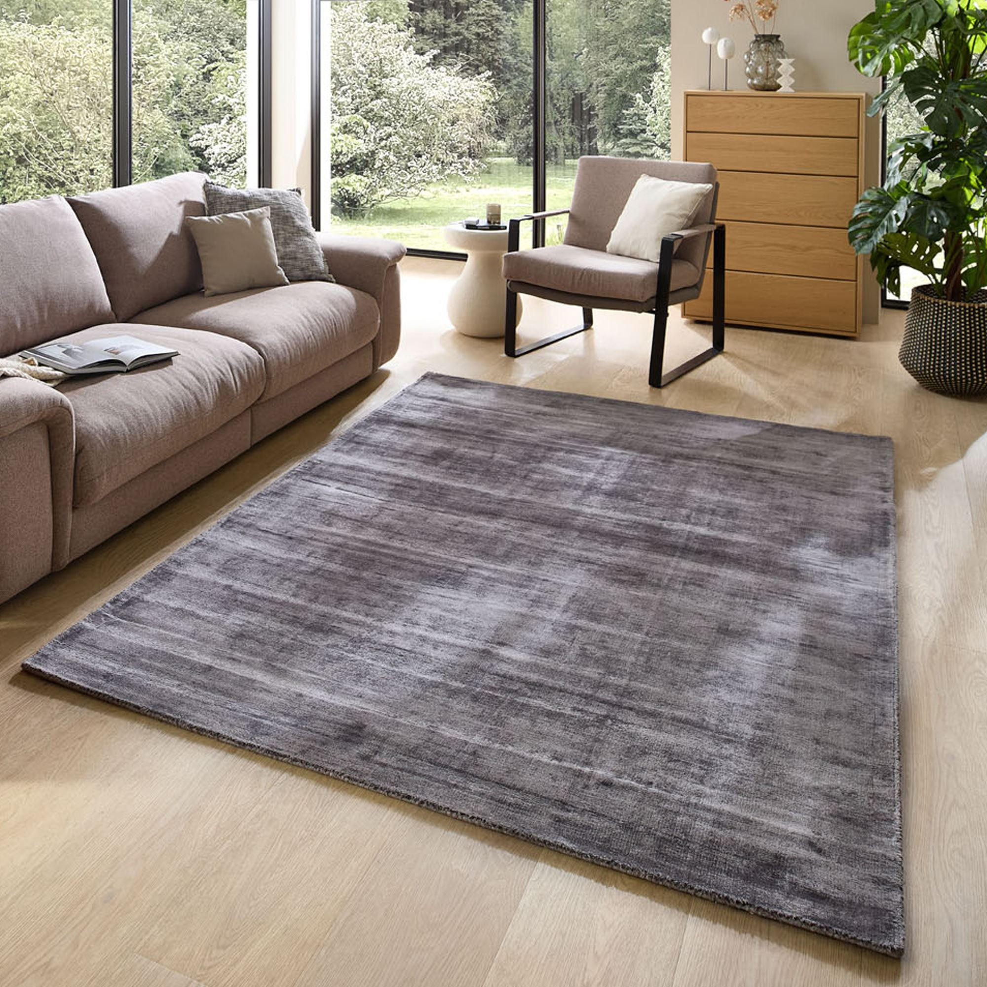 VISKOSETEPPICH Star 90x160 cm - Anthrazit, Textil (90/160cm) - THEKO