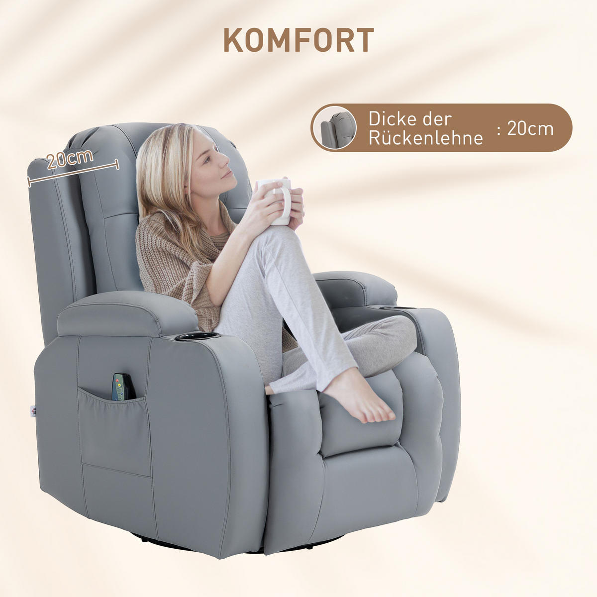 MASSAGESESSEL Kunstleder Hellgrau - Hellgrau, Leder (94/104/85cm) - HOMCOM