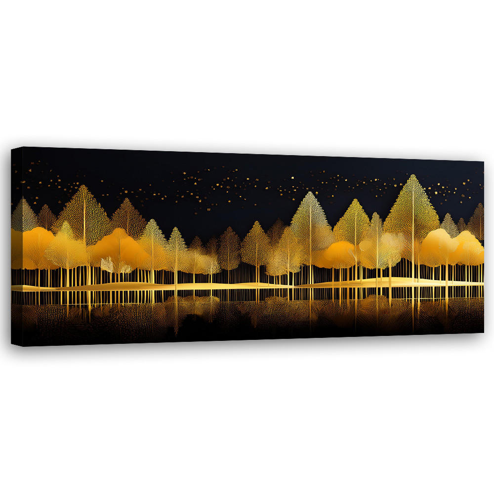 WANDBILD goldene waldabstrakte natur - Goldfarben, Textil (90/30cm) - Feeby