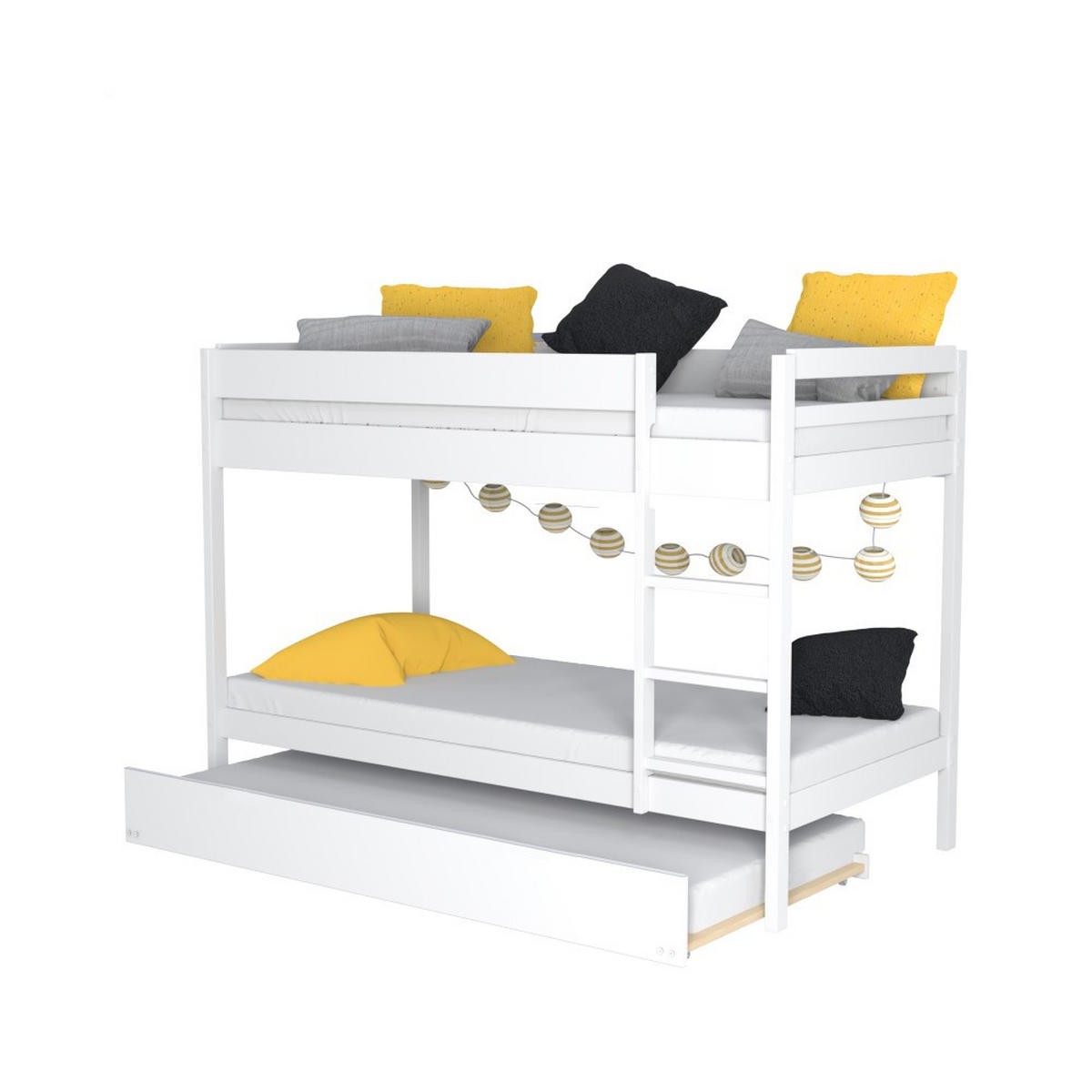 ETAGENBETT WALLY mit Schublade-Bett/ 3x 90x190 - Weiß - Weiß, Holz (90/190cm) - Weber Industries