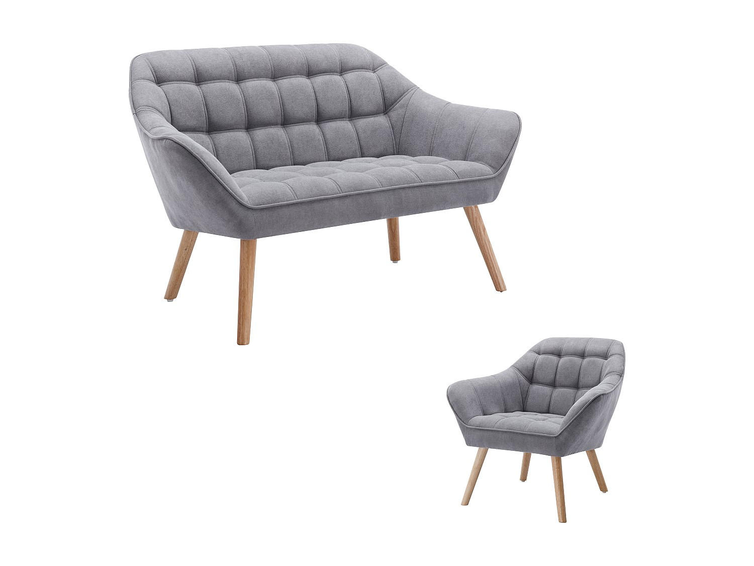 SOFA 2-Sitzer & Sessel - Stoff - Grau - CASERTA - Grau, Textil (127/77/73cm) - Vente-Unique