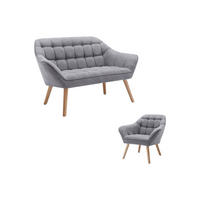 SOFA 2-Sitzer & Sessel - Stoff - Grau - CASERTA - Grau, Textil (127/77/73cm) - Vente-Unique