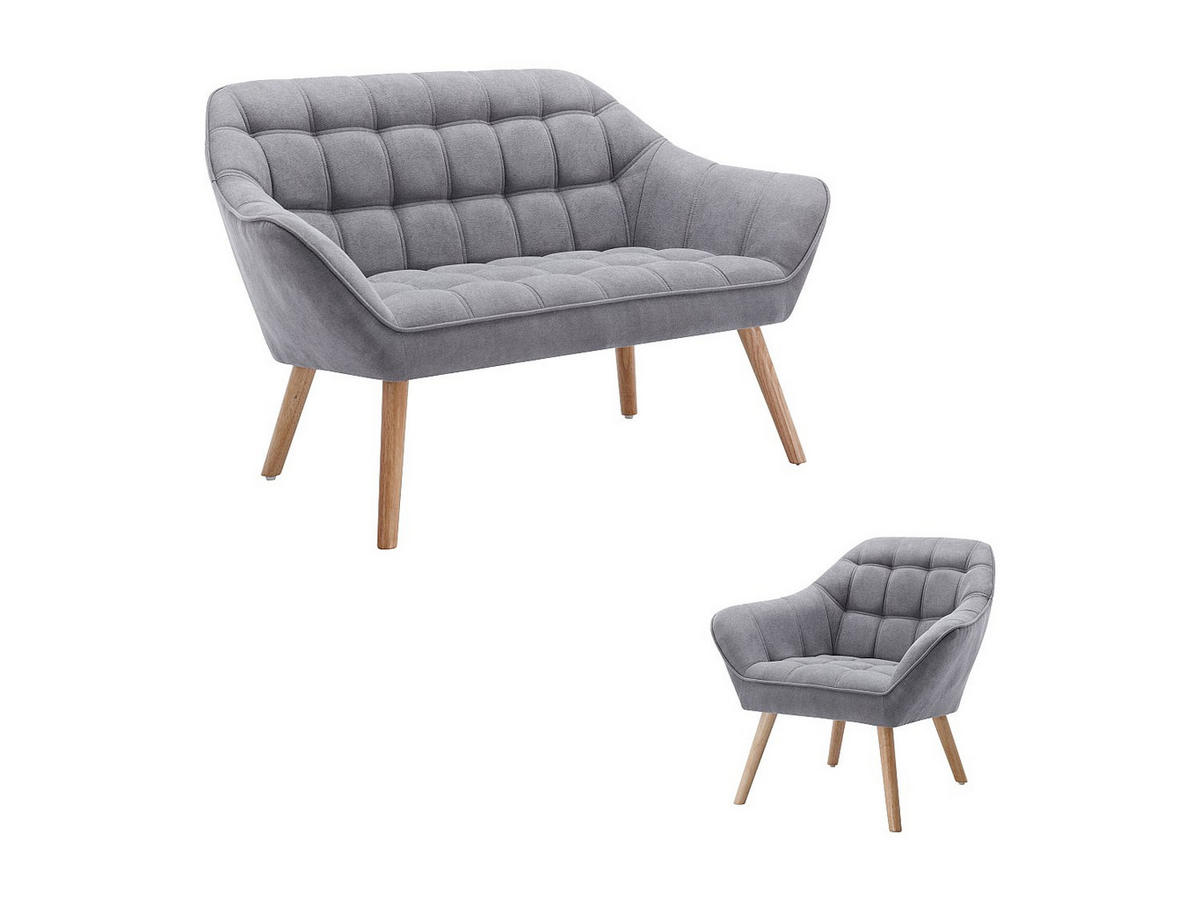 SOFA 2-Sitzer & Sessel - Stoff - Grau - CASERTA - Grau, Textil (127/77/73cm) - Vente-Unique