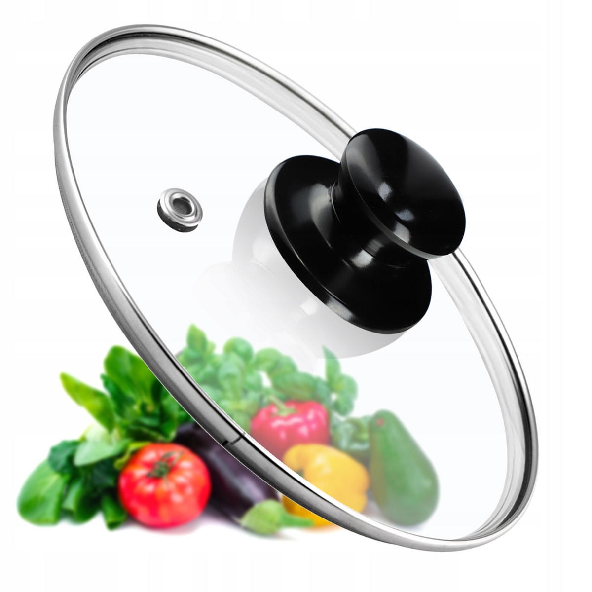 DECKEL mit schwarzem Griff, 16 cm, 1 Stück - Transparent, Glas/Kunststoff (16cm) - KADAX