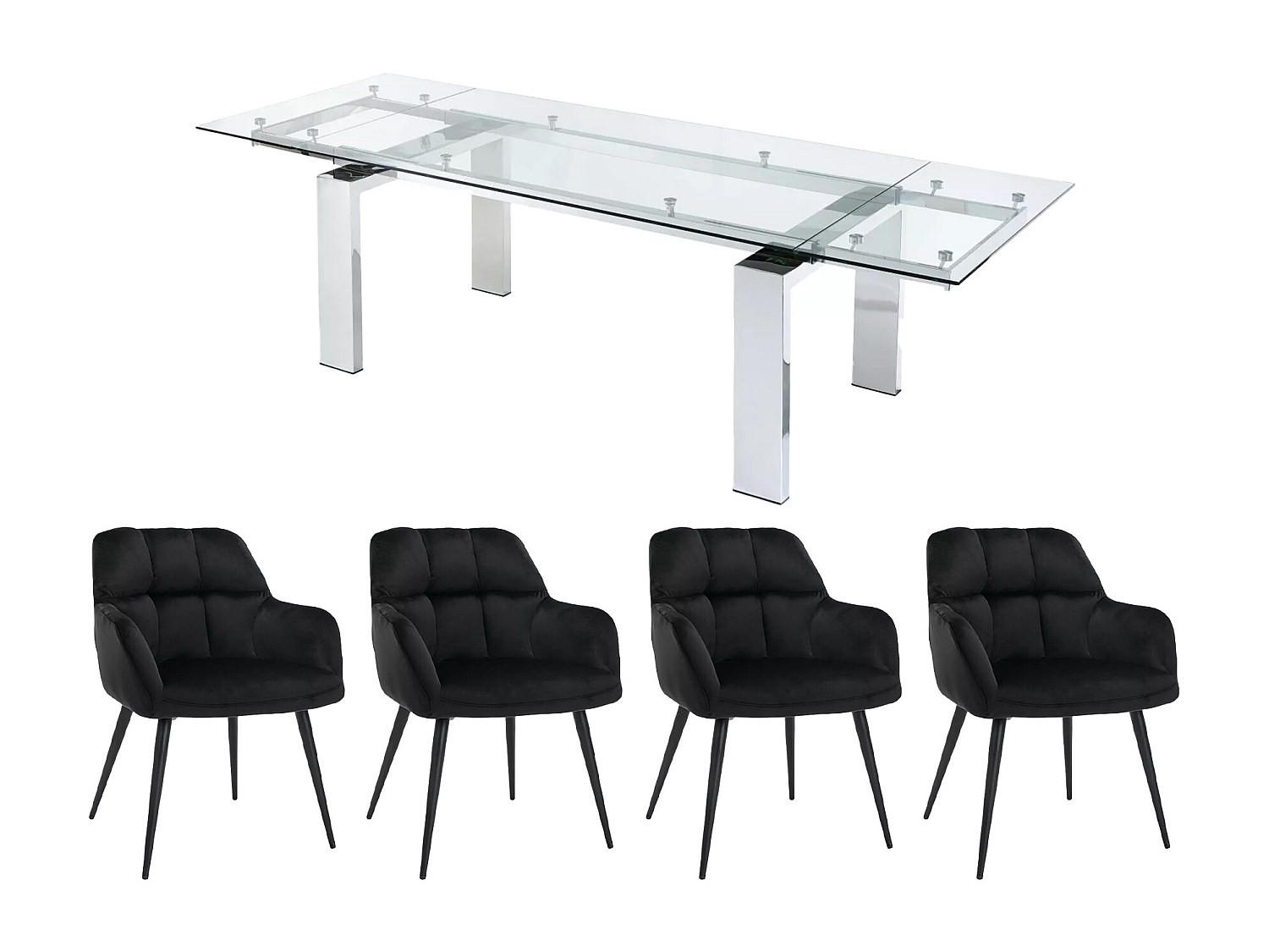 ESSGRUPPE - > 12 Personen - Glas - Transparent, Silberfarben - LUBANA - Transparent/Silberfarben, Glas (270/75/100cm) - Vente-Unique