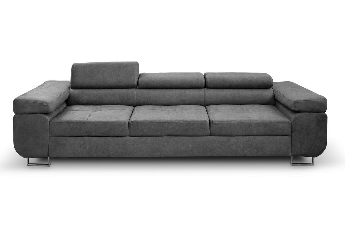SOFA Marlene II 274 x 97 cm, mit verstellbaren Kopfstützen Schlaffunktion Wohnzimmersofa 3 Sitzer, grau - Dunkelgrau, Kunststoff (274/87/97cm) - Margaret Hadas24